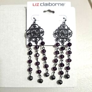 Liz Claiborne Chandelier Earrings  Purple Beads